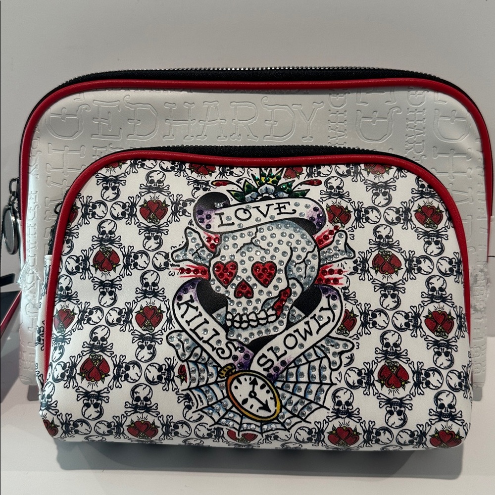 NWT Ed Hardy (2) piece Love Kills Slowly Cosmetics bag Set.